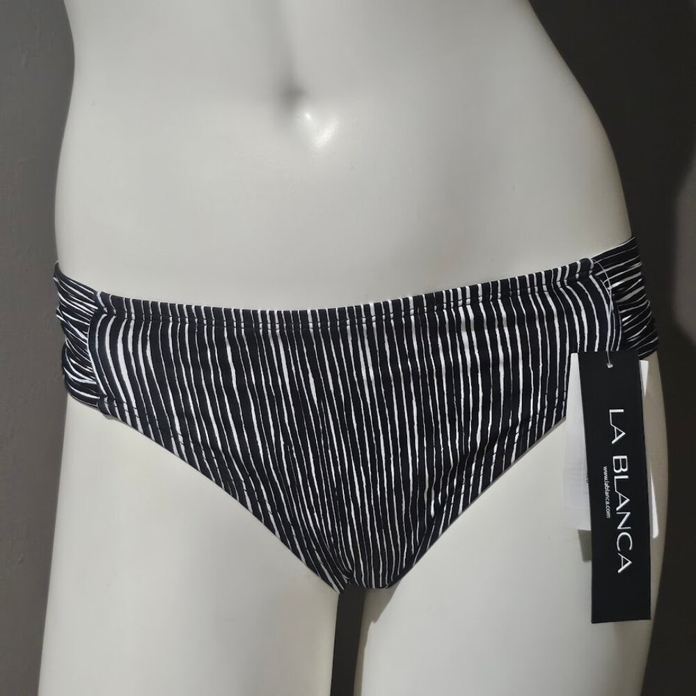 La Blanca Black & White Ripple Shirred Hipster Bikini Bottoms - Picture 2 of 10